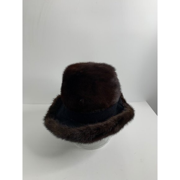 Vintage Leslie James Dark Brown Mink Fur & Wool Cloche Hat Classic 1950s  S main image 5